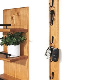 Slim Vertical Entryway Wall Mounted Key Rack, Rustic Home Decor Organizer, Multiple Key Holder, Modern Farmhouse Style Key Holder