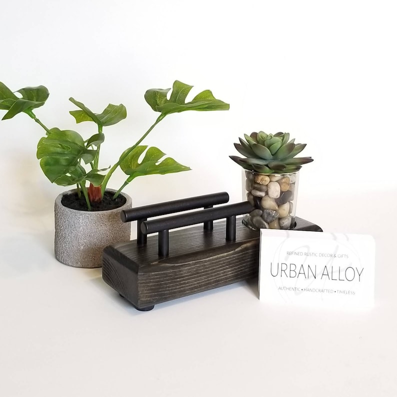 Business Card Holder, Wood Desk Caddy, Desk Accessories, Succulent Decor, Desk Organizer, Office Gift, Office Decor, Succulent Planter Ebony