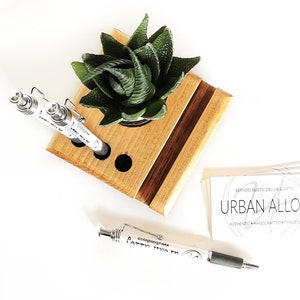 Wood Business Card Desk Organizer with Succulent Accent, Office Decor Gift, New Business Owner Gift, Succulent Planter Provincial