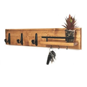 Coat Rack Entryway Organizer with Shelf, Key Holder for Wall, Wood Wall Organizer, Apartment Gifts, Housewarming Gift, Modern Coat Rack