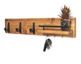 Coat Rack Entryway Organizer with Shelf, Key Holder for Wall, Wood Wall Organizer, Apartment Gifts, Housewarming Gift, Modern Coat Rack