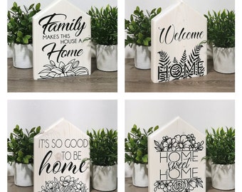 Home Style Chunky Wood Block Sign, Rustic Farmhouse Decor, Home Signs, Welcome Signs, Whitewash Decor, Freestanding Signs