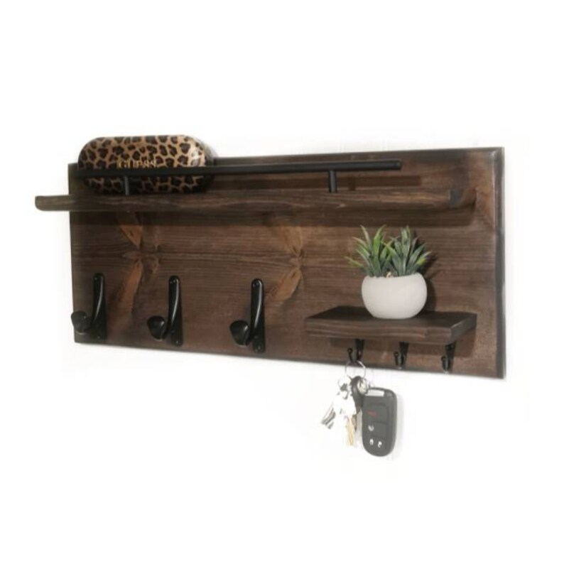 Modern Wood Coat Rack Entryway Organizer Mail Storage Key Etsy