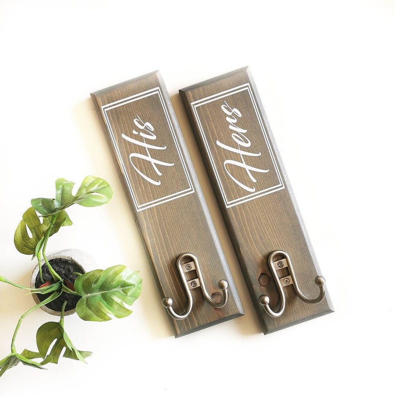 His and Hers Bathroom Towel Hook Signs Entryway Coat Hooks Etsy