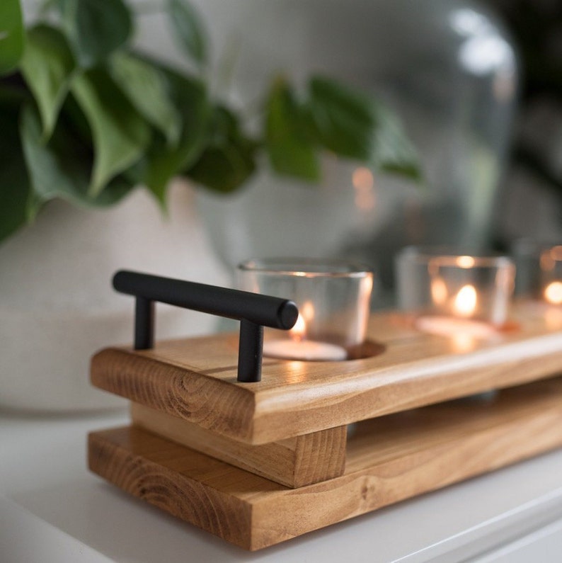 Long Wood Candle Tray Table Candle Holder Candle Platter Etsy