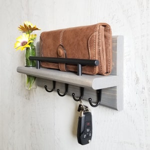 Bud Vase Key Holder for Wall, Mail and Key Shelf, Entryway Organizer, Wall Mount Key Rack, Wood Wall Organizer, Apartment Decor, Farmhouse image 4