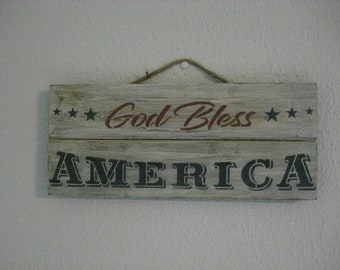 Primitive God Bless America Wooden Sign