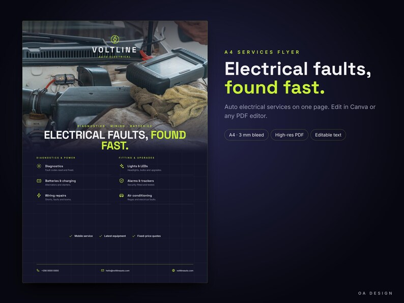 Auto Electrician Flyer Template, Editable Canva Car Diagnostics Job ...