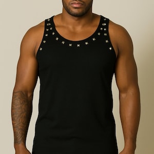 Men&#39;s Black Studded Rocker Tank