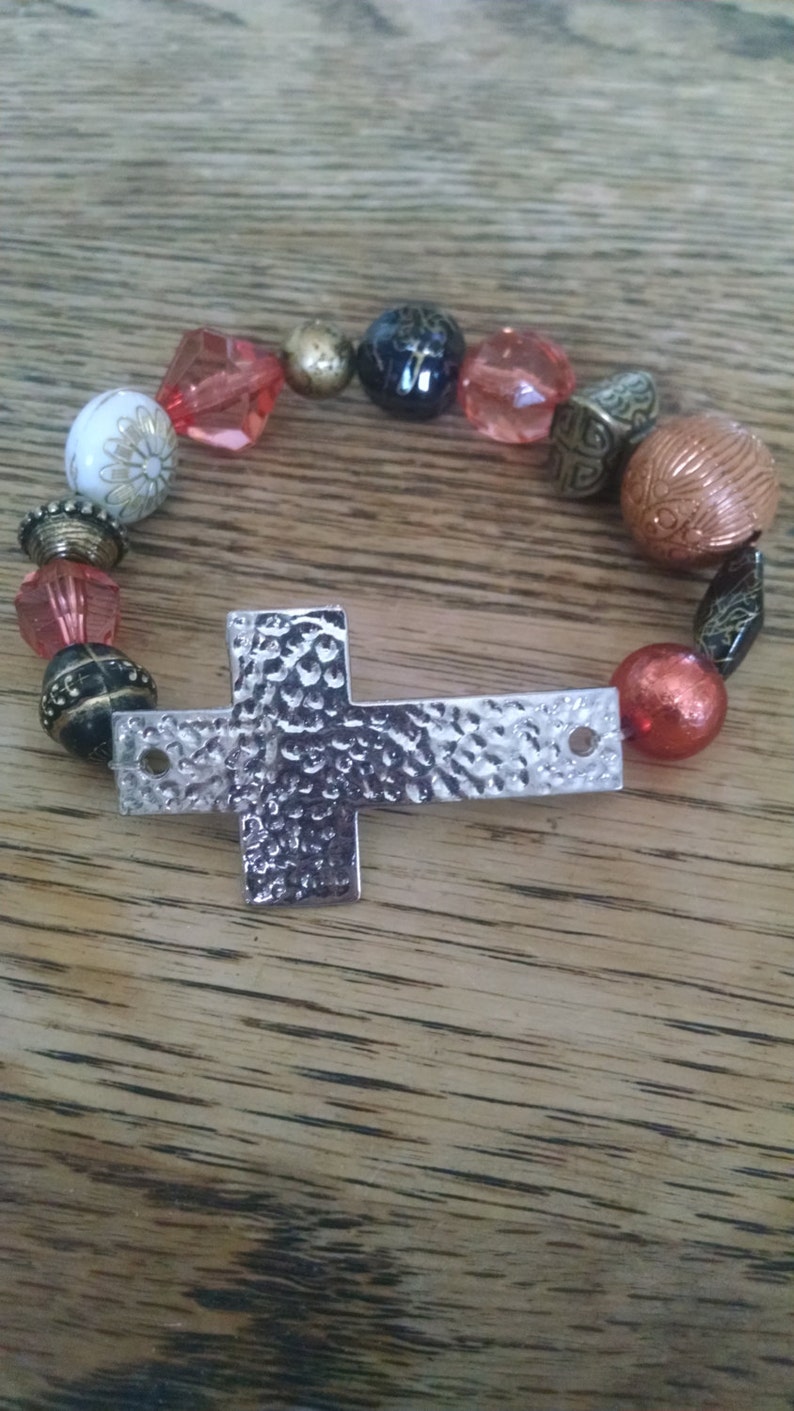 Peach Stretchy Cross Bracelet Etsy