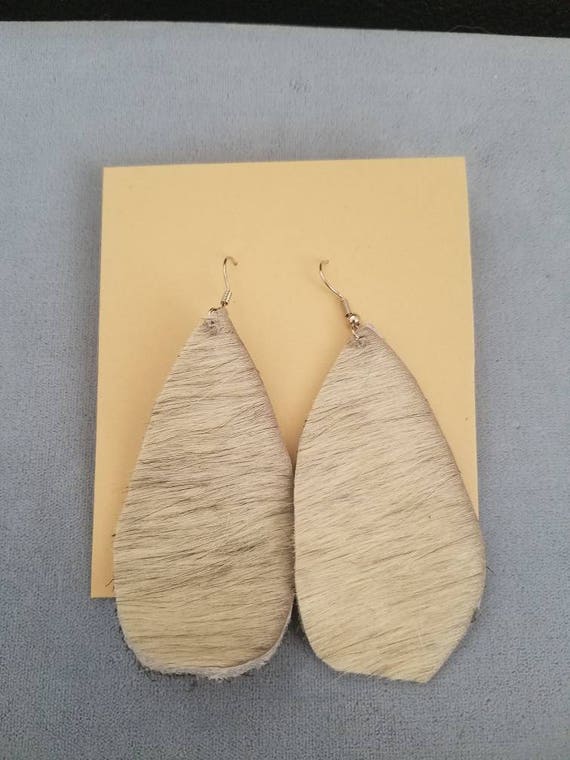 White Hair On Hide Dangle Earrings Etsy