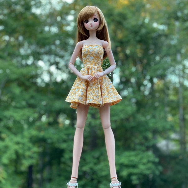 Marigold floral strapless mini dress for 1/3 60cm Smart Doll or other similarly sized BJD doll