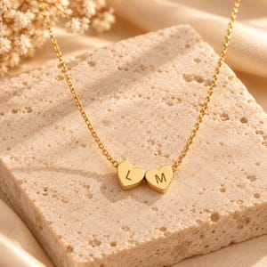 Personalized Heart Initial Necklace, 1-5 Letter Charms, Dainty Gold Tone Family Jewelry, Gift for Mom