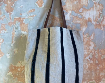 Tote bag re*made in Italy from vintage linen hemp and velvet