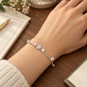 Round Cut Drilled Moissanite Bracelets Women S925 Silver Adjustable Beaded Chain Everyday Stackable Jewelry Party Gifts