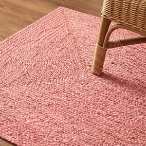 Blush Pink Braided Jute Area Rug, Handmade Solid Pink Jute Carpet, Modern Minimalist Rectangular Rug, Custom Size Living Room Bedroom Rug