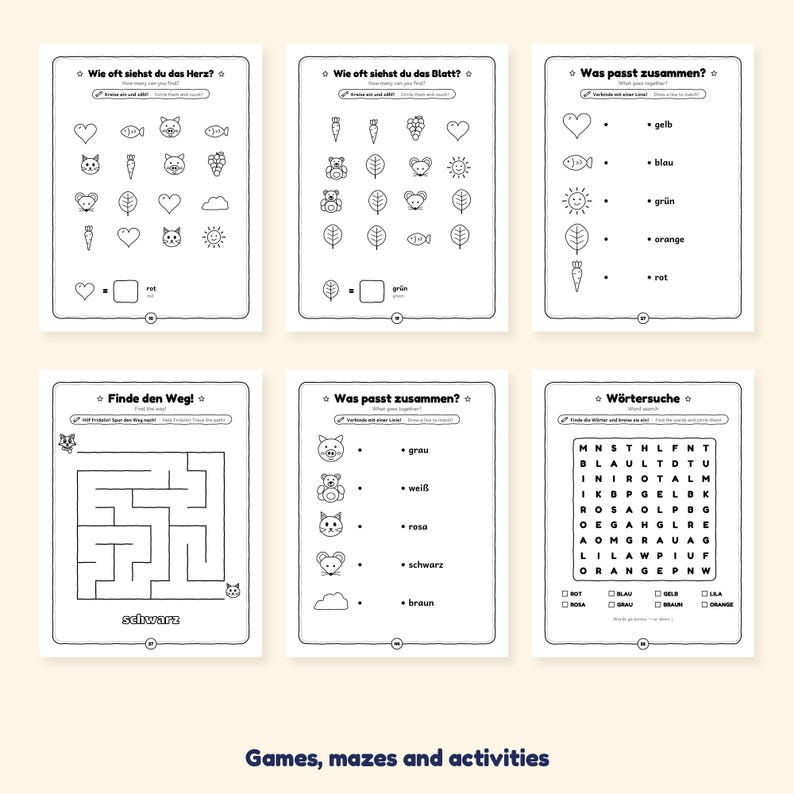 色！ - ドイツ語で学ぶ子供向け色：100ページの塗り絵＆アクティビティブック（対象年齢：3～7歳） 画像 6