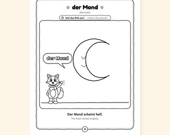 Good night! - Bedtime Words in German for Kids: A Calm 100-Page Coloring and Activity Book (Ages 3–7)