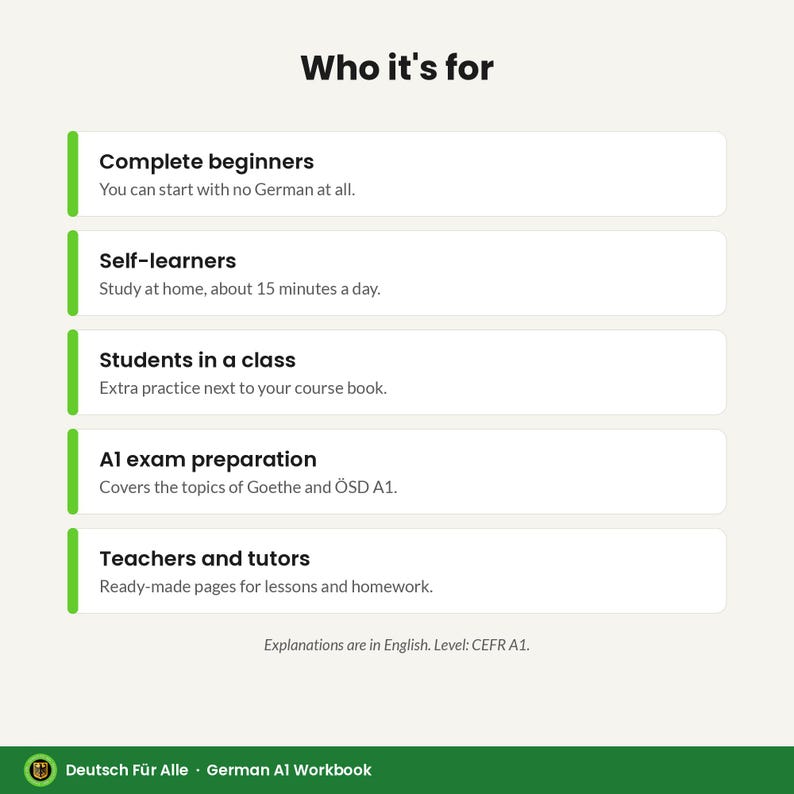 German A1 Workbook PDF for Beginners, 40 Pages, 150+ Exercises, Answer Key, Printable German Grammar and Vocabulary Worksheets image 8