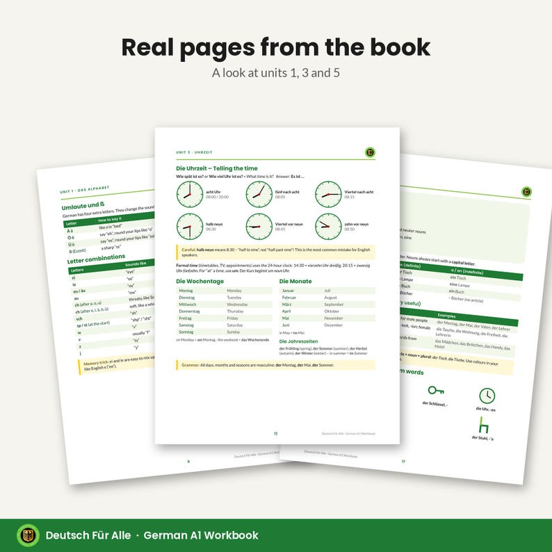 German A1 Workbook PDF for Beginners, 40 Pages, 150+ Exercises, Answer Key, Printable German Grammar and Vocabulary Worksheets image 2