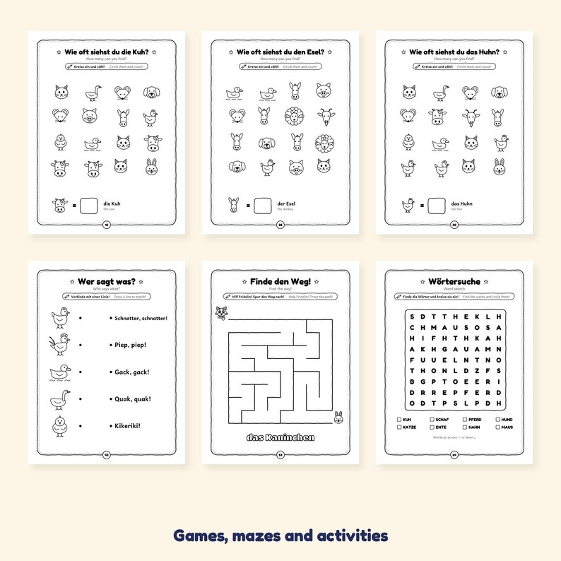 Animals on the Farm - Farm Animals in German for Kids: A 100-Page Activity Book with Animal Sounds (Ages 3–7) image 6