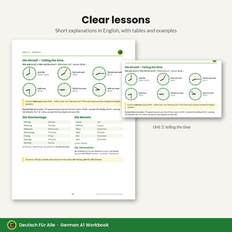 German A1 Workbook PDF for Beginners, 40 Pages, 150+ Exercises, Answer Key, Printable German Grammar and Vocabulary Worksheets image 3