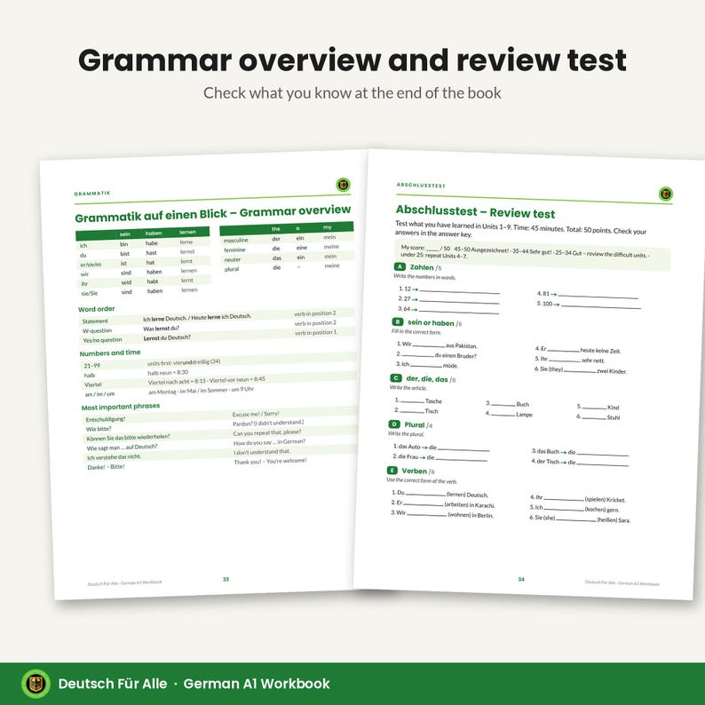 German A1 Workbook PDF for Beginners, 40 Pages, 150+ Exercises, Answer Key, Printable German Grammar and Vocabulary Worksheets image 6