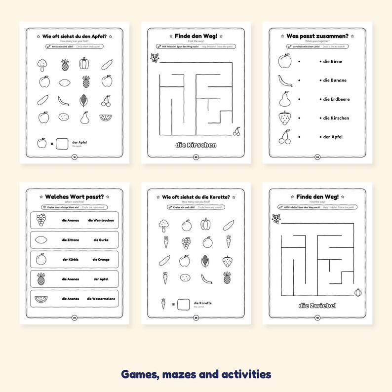 Fruits and Vegetables - Fruits and Vegetables in German for Kids: A 100-Page Activity Book (Ages 3–7) image 6