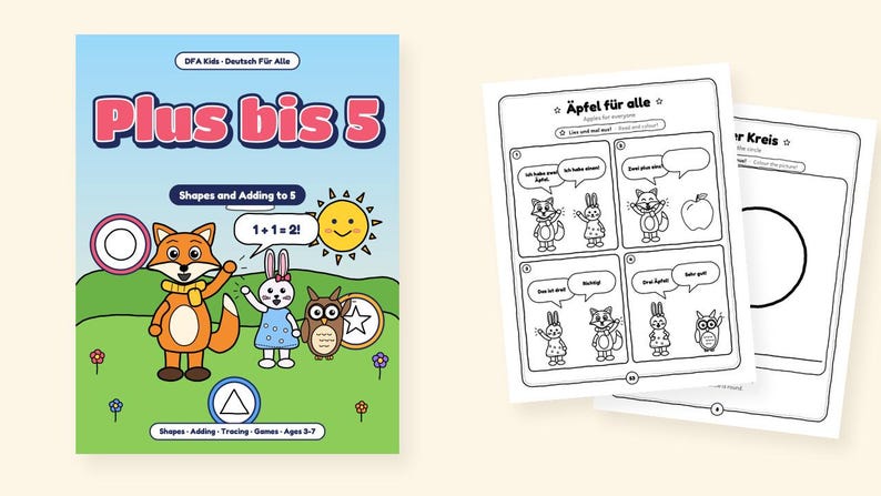 Plus to 5 - Shapes and Adding to 5 in German for Kids: A 100-Page Activity Book (Ages 3–7) image 2