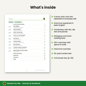 German A1 Workbook PDF for Beginners, 40 Pages, 150+ Exercises, Answer Key, Printable German Grammar and Vocabulary Worksheets image 1