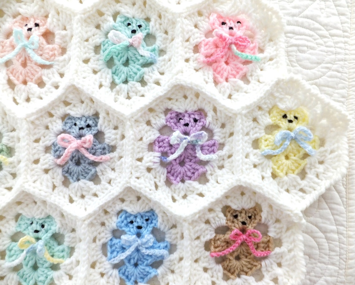 Crochet Teddy Bear Blanket Hexagon Teddy Bear Baby Etsy