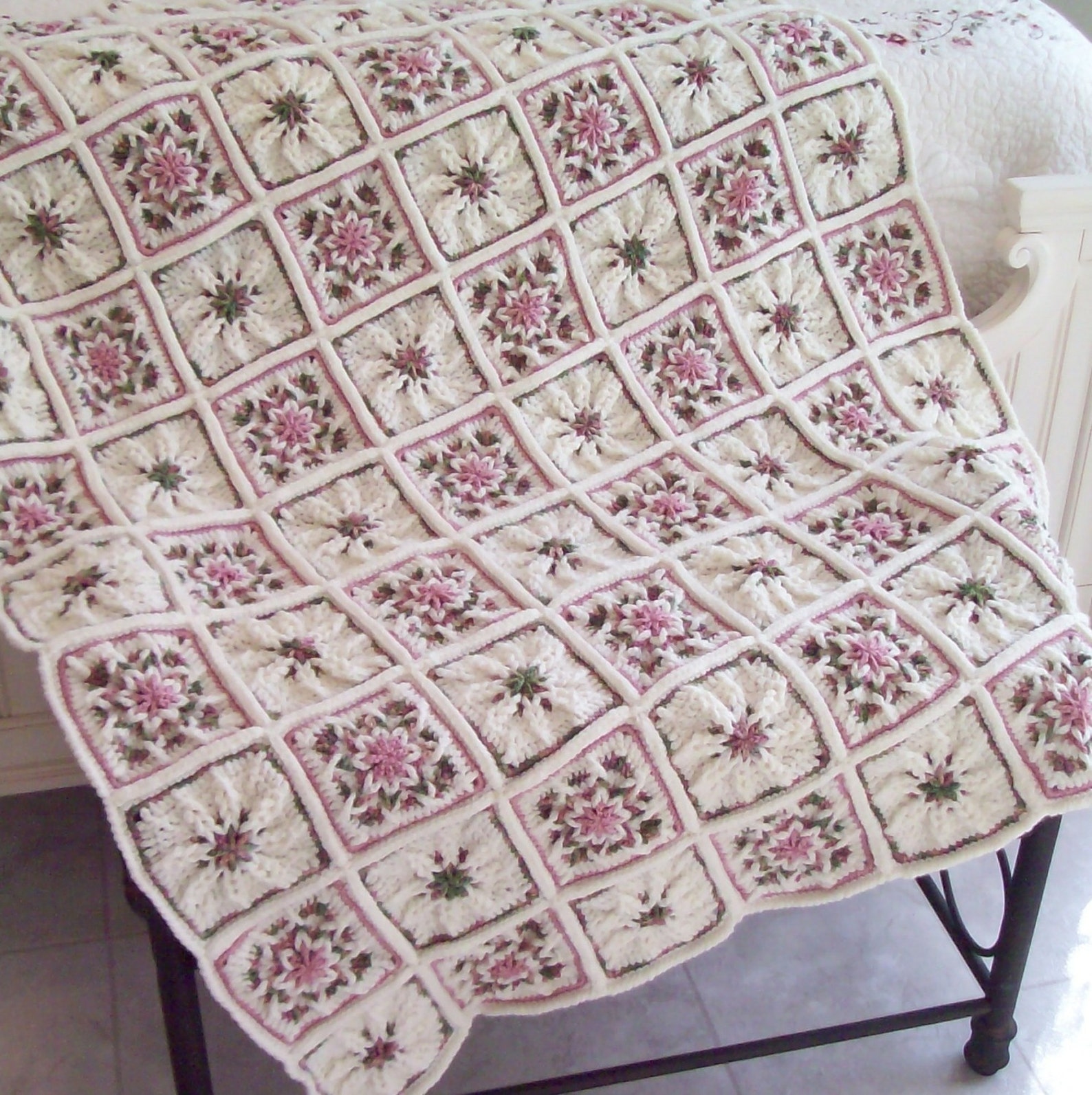 Shabby Chic Rose Garden Crocheted Afghan/Throw Etsy