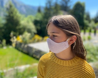 Contoured Linen Mask with Filter Pocket | Organic Bamboo Liner| Natural Face Mask | Dust Mask | Adult Kids Reusable | Bamboo Lined Face Mask