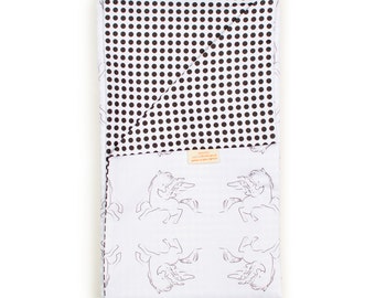 SALE Unicorn Duvet Cover for Crib | Toddler - Black & White Pegasus with Dots from GOTS Certified Organic Cotton | Unicorn Kids Comforter