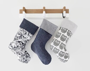 Woodland Animals Christmas Stockings - Custom Embroidered Stocking | Modern Kids Stocking | Scandinavian Forest Christmas Stocking | Fox Owl