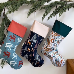 Woodland Christmas Stocking | Fox Deer Fawn Owl Mushroom Stocking| Forest Kids Stocking | Embroidered Personalized Family Christmas Stocking