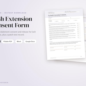 Lash Consent Form, Eyelash Extension Consent and Release, Lash Patch Test Record, Lash Tech Forms, Editable Fillable PDF Word Template