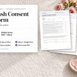 Lash Consent Form, Eyelash Extension Consent and Release, Lash Patch Test Record, Lash Tech Forms, Editable Fillable PDF Word Template