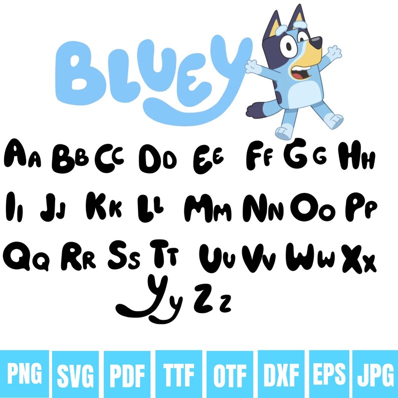 Blue Font Cursive Bluey Style Font Alphabet SVG PNG, Cute Cartoon Kids Font, Cricut ...