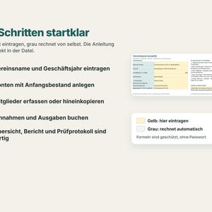 Excel-Vorlage Vereinskasse komplett mit Kassenbuch, Mitgliederverwaltung, Beiträgen, Kassenbericht und Kassenprüfung