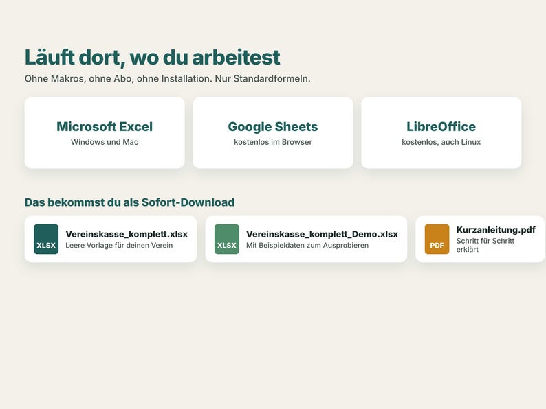 Excel-Vorlage Vereinskasse komplett mit Kassenbuch, Mitgliederverwaltung, Beiträgen, Kassenbericht und Kassenprüfung