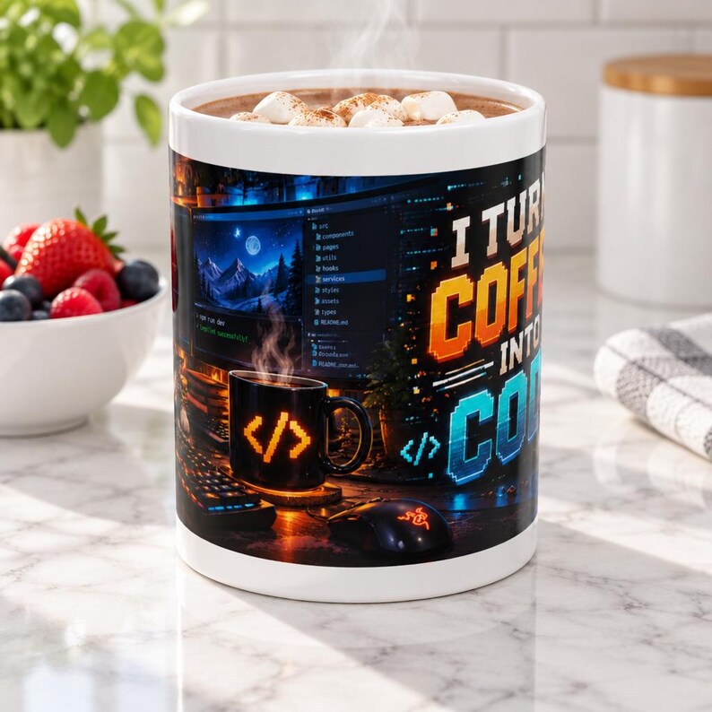 Coding Coffee Mug, Programmer Workspace Design image 2