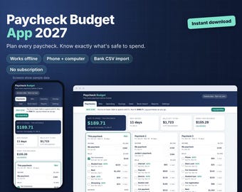 Budgetteringsapp voor salaris 2027, budgettering op basis van salarisplanner, factuurbeheer, bank-CSV-import, sparen en schulden aflossen, werkt offline op de telefoon
