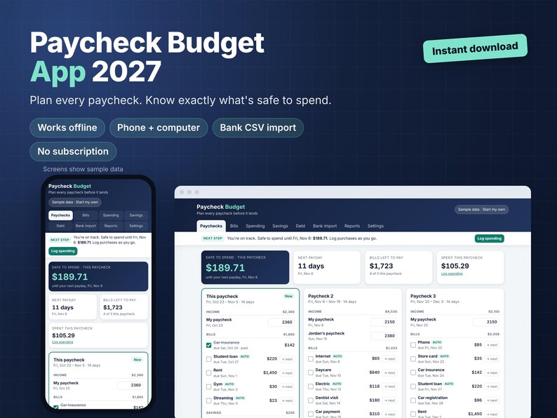 Money Planner App Bundle, Paycheck Budget App 2027 & Holiday Gift Budget Planner, Works Offline, No Subscription image 2