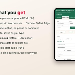 Kerstcadeau-tracker & vakantiebudgetplanner-app, cadeaulijst met bestedingslimieten, Secret Santa-generator, werkt offline, geen abonnement nodig afbeelding 7