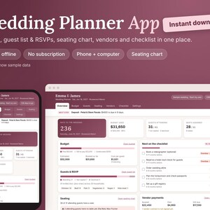 Wedding Planner App, Wedding Budget & Guest List Tracker, RSVP, Seating Chart, Vendor Tracker, Wedding Checklist, Works Offline on Phone