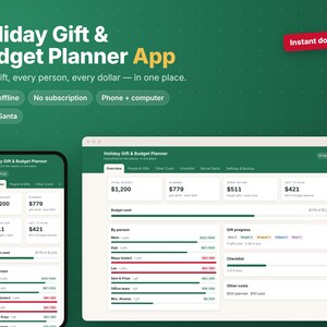 Kerstcadeau-tracker & vakantiebudgetplanner-app, cadeaulijst met bestedingslimieten, Secret Santa-generator, werkt offline, geen abonnement nodig afbeelding 1