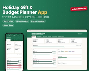 Kerstcadeau-tracker & vakantiebudgetplanner-app, cadeaulijst met bestedingslimieten, Secret Santa-generator, werkt offline, geen abonnement nodig