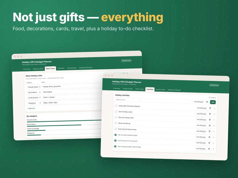 Kerstcadeau-tracker & vakantiebudgetplanner-app, cadeaulijst met bestedingslimieten, Secret Santa-generator, werkt offline, geen abonnement nodig afbeelding 5