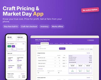 Craft Pricing Calculator App for Handmade Sellers, Product Cost and Profit, Craft Fair Sales & Inventory Tracker, Etsy Fees, Works Offline